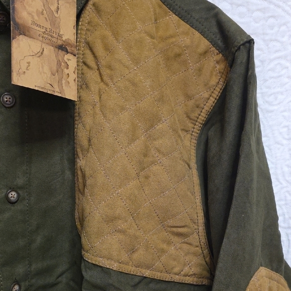 Men's Olive Green Tan Jacket Shirt Hunting Long Sleeve Button Down Winter Warm - Picture 2 of 11